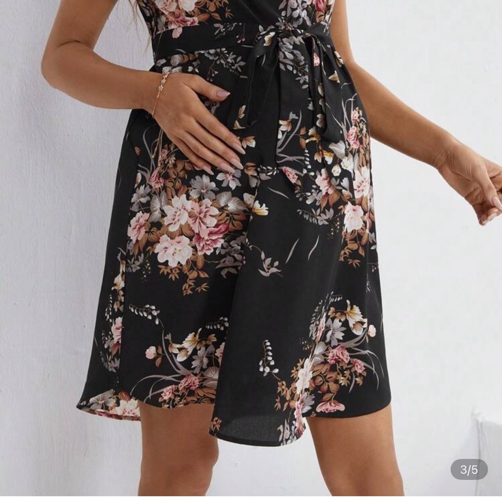 SHEIN Pink and Cream Wrap Tie Front Mini Sundress